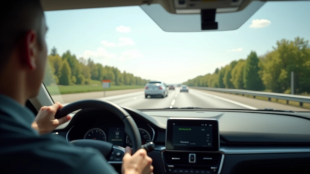 Greitkelio scena iš žemės, audi automobilis važiuoja, saulesėta diena, aiški regimybė