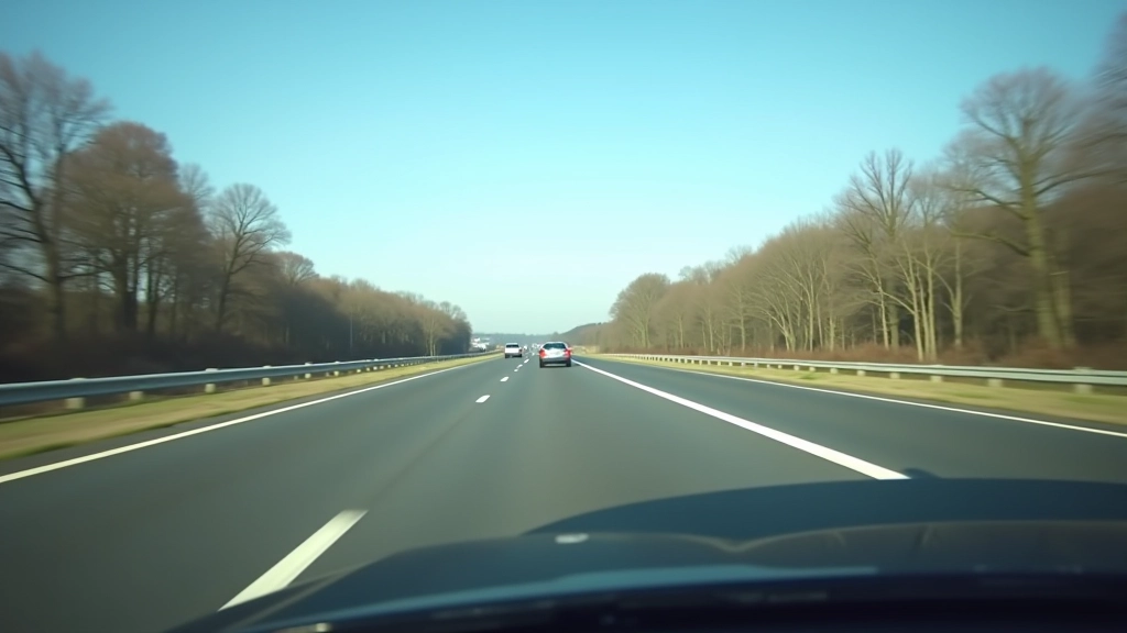 Greitkelio scena su keliomis automašinomis toli nuo vienos kitos