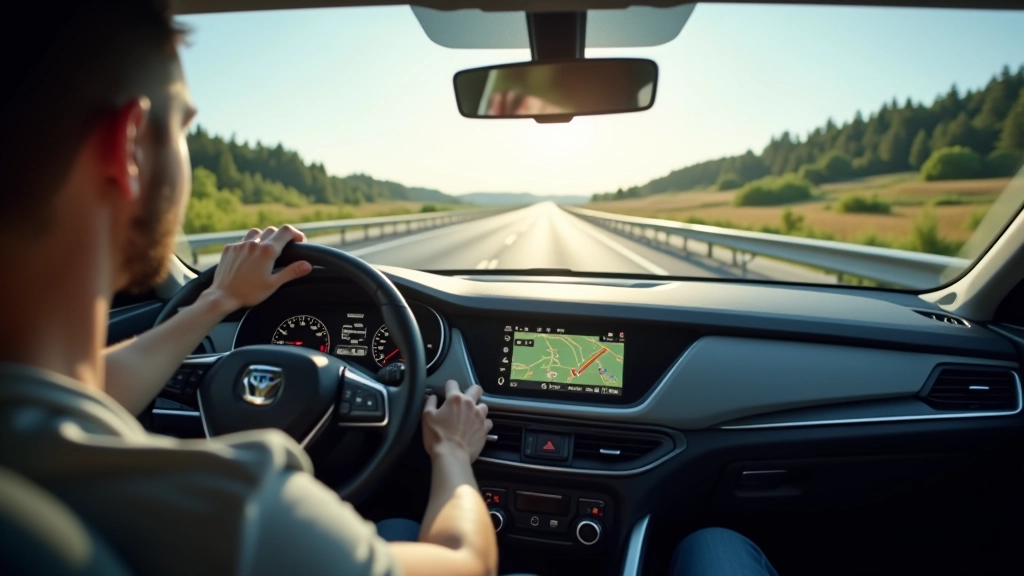 Automobilis važiuoja greitkeliu per Lietuvos kraštovaizdį
