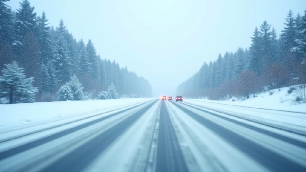 Žiemos sąlygos, šaltas oras ir sniegtas greitkelis